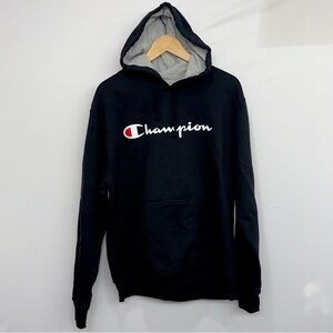 Champion Retro Classic Logo Men’s Long-Sleeve Pullover Hoodie Shirt Black NEW L